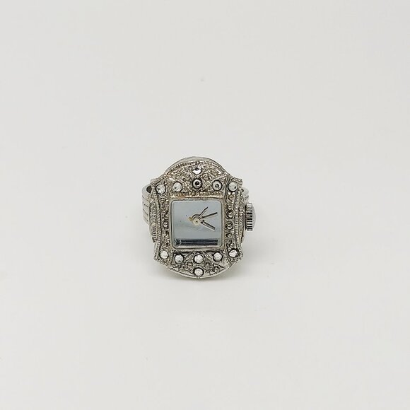 Vintage crystal silver tone mirror dial ring watch by migi (Unsigned) works - Picture 1 of 5